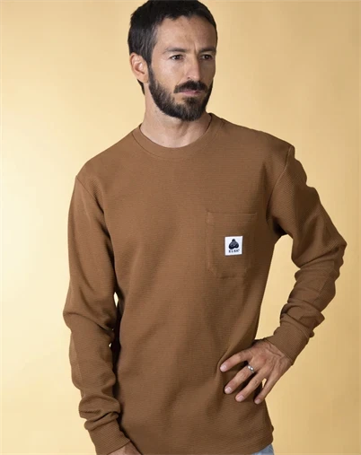 Elsk - Waffel Mens Pocket Longsleeve Strik - Hazel Brown
